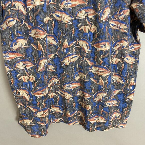Vintage Hawaiian Shirt Giant Fish Men Scene Short Sleeve Unique Print Button-Up - Picture 7 of 12